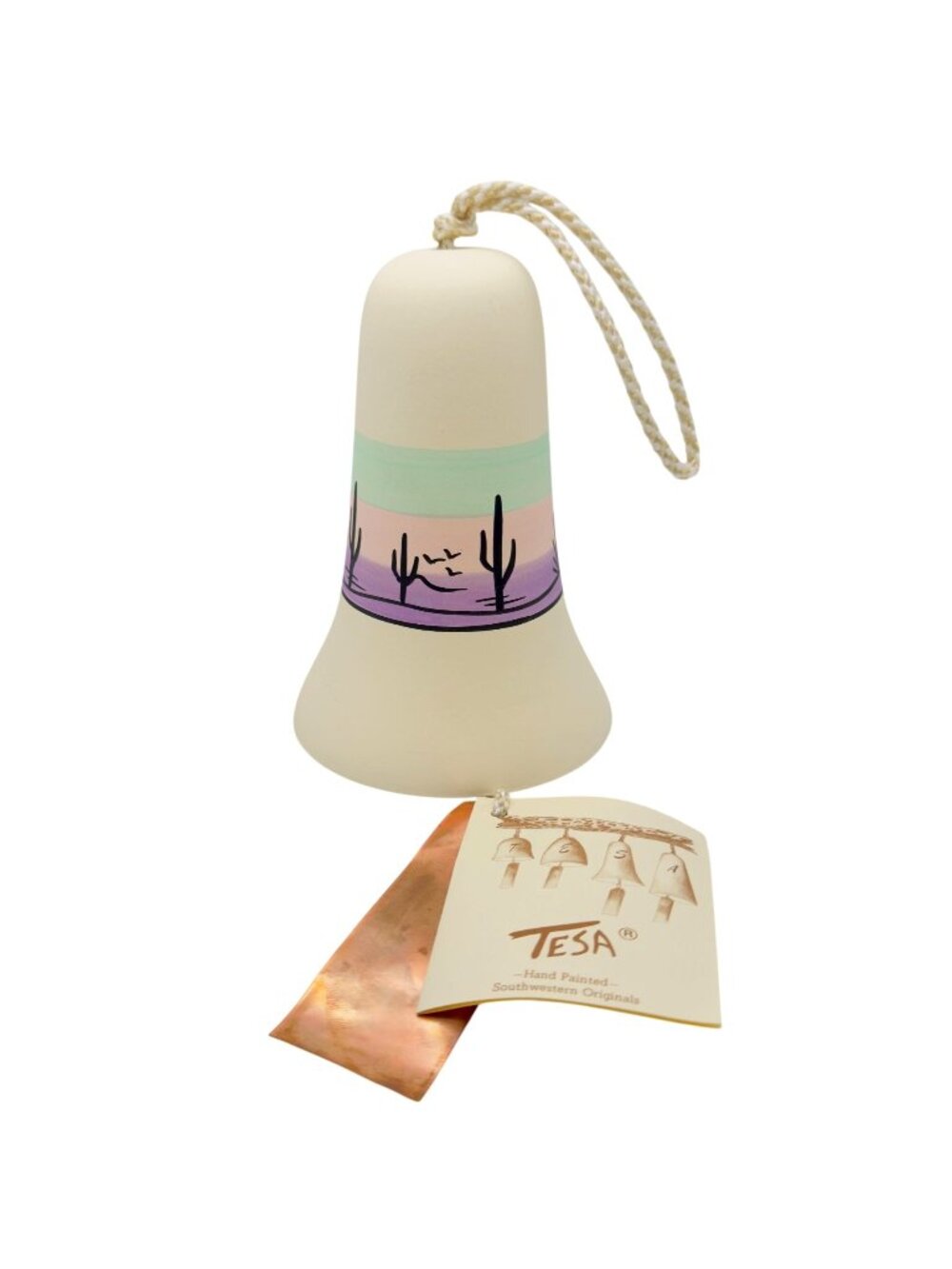 Tesa Southwest Pottery Hand Painted Clay Bell Wind Chime 6.5 Inch Vintage